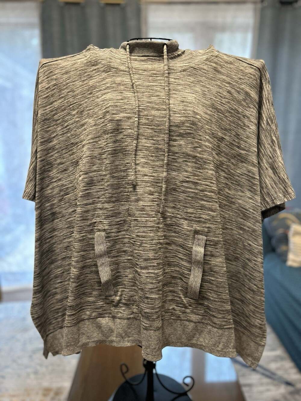 T by Talbots Gray Hooded Poncho Knit Stretch Women's One Size OS